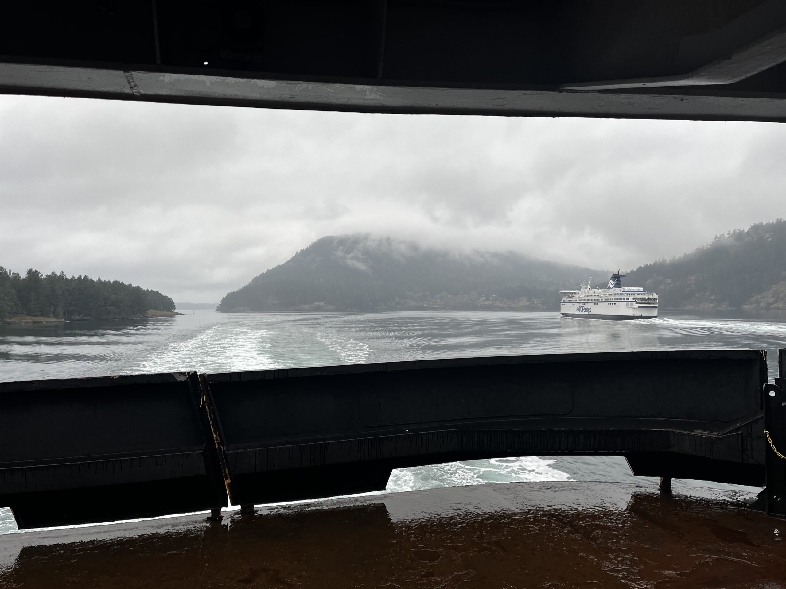BC Ferries vessel seen from the car deck during a Swartz Bay to Tsawwassen sailing