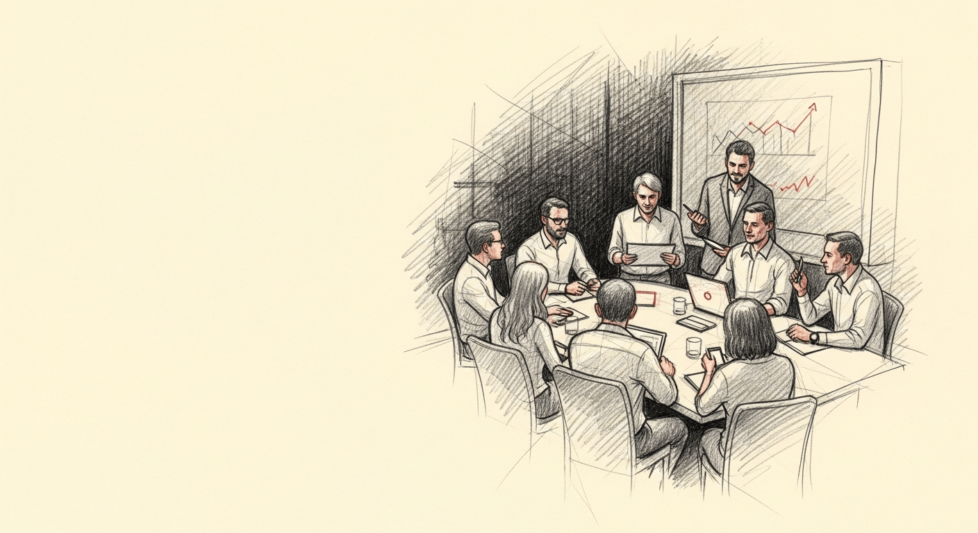 Hero image for: startup accelerator cohort session, mentors and founders around a table, dark background, sharp lighting